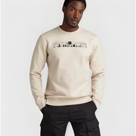 G-STAR Raw Flight Deck Sweater Unisex Sz S Crew Pullover 90s Retro Beige Graphic - Picture 1 of 15